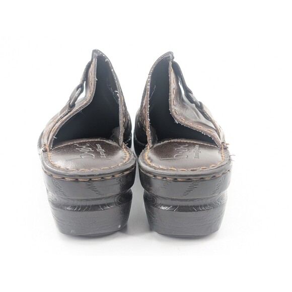 Born BOC Brown Leather Heeled Wedge Slip On Buckle Accent Mule Clog Shoes Size 9 - Picture 4 of 11